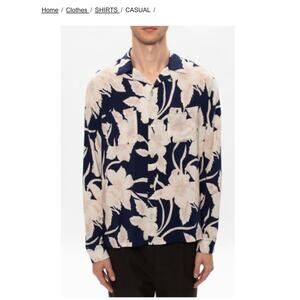 Allsaints | Men's Navy Blue Jardin Dress Shirt With Pockets Size Medium